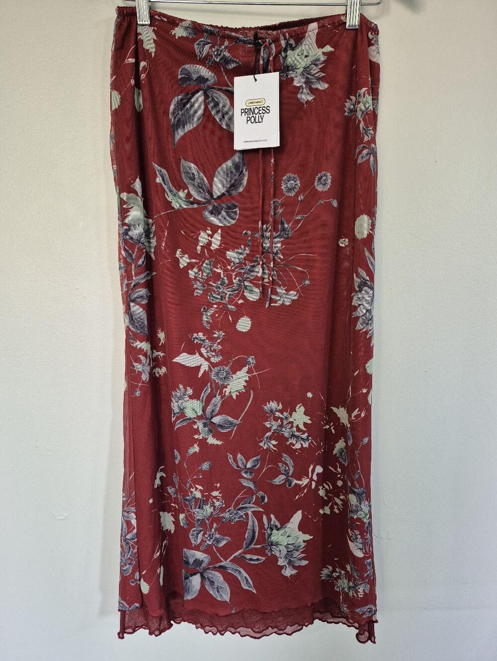 Princess Polly Long Double Layer Sheer Floral Skirt Elasticed Waist Size 6